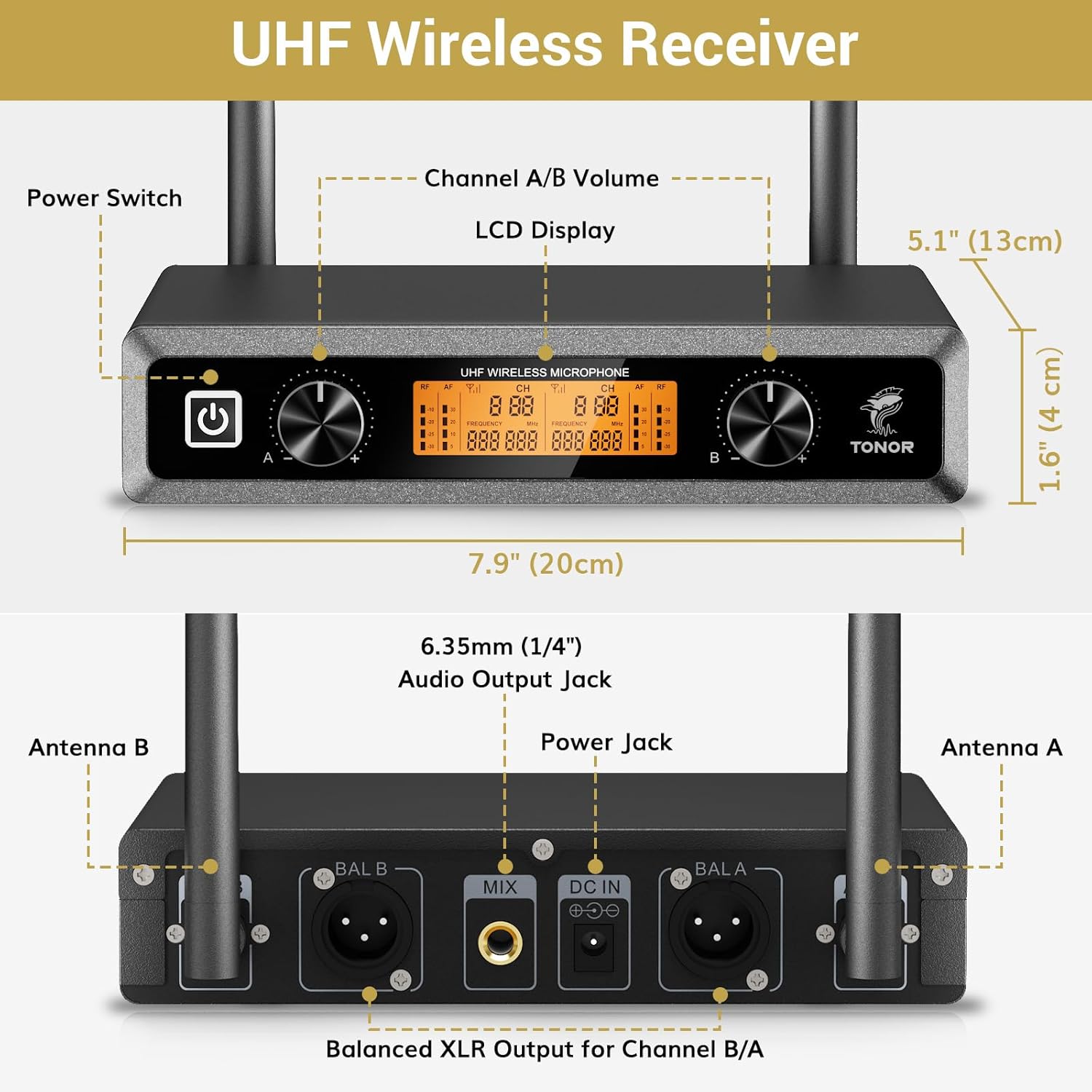 TONOR TW820 Wireless Microphone System and TW620 Wireless Microphone, Metal Professional UHF Cordless Dynamic Mics for Home Karaoke, Wedding, Church