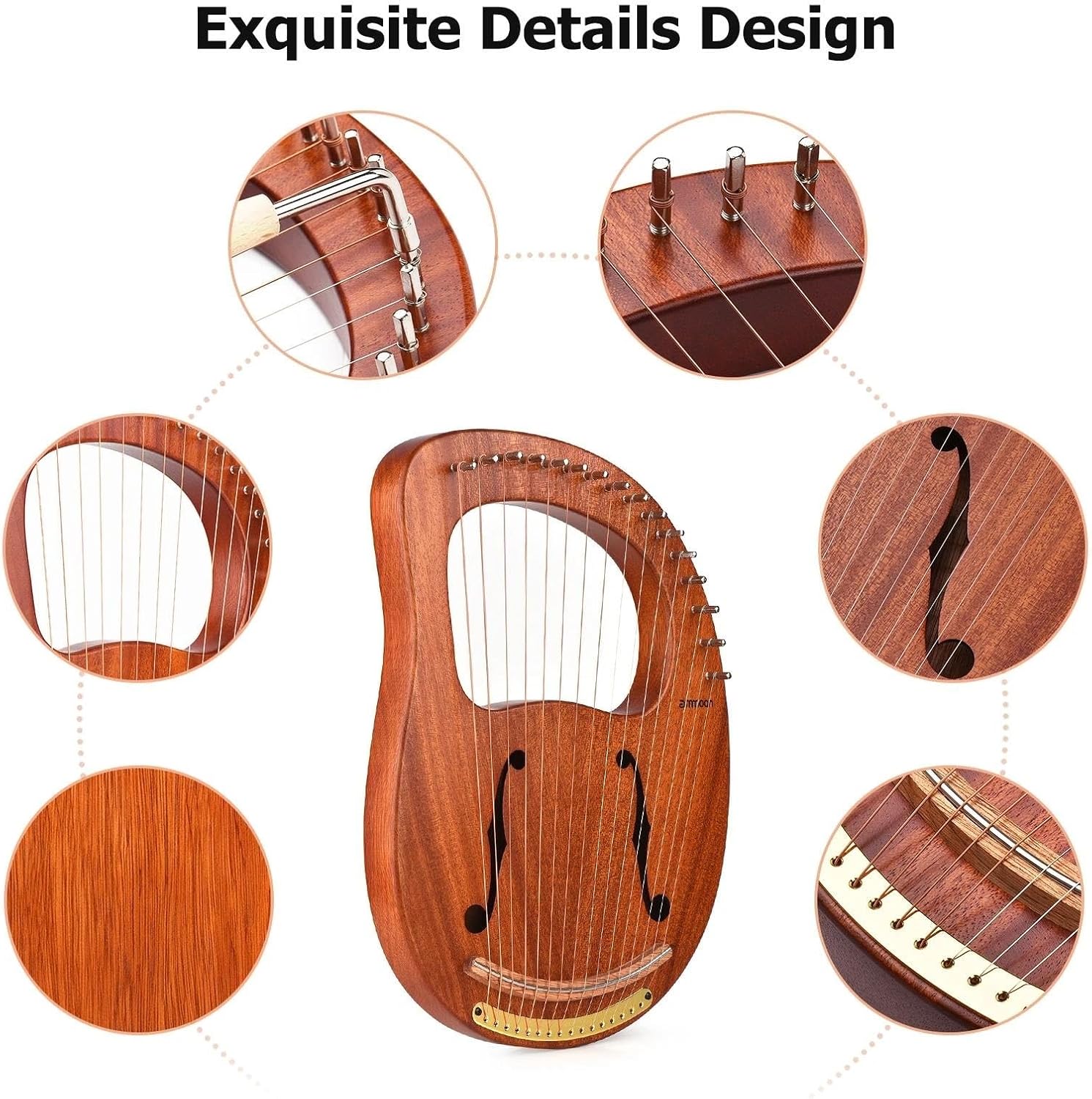 Lyre Harp Set 16-String Wooden Harp Metal Strings Solid Wood String Instrument With Carry Bag Tuning Wrench MusicBook(1)