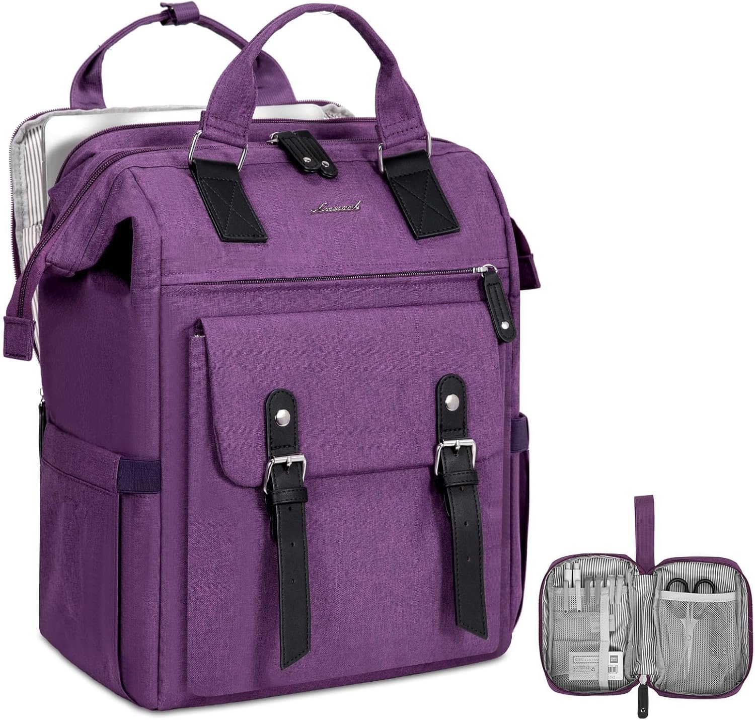 LOVEVOOK Laptop Backpack, Travel Bag with 17.3 inch Laptop Compartment, Water Resistant Teacher Nurse Doctor Work Bag, Anti-theft Daypack, Purple Black