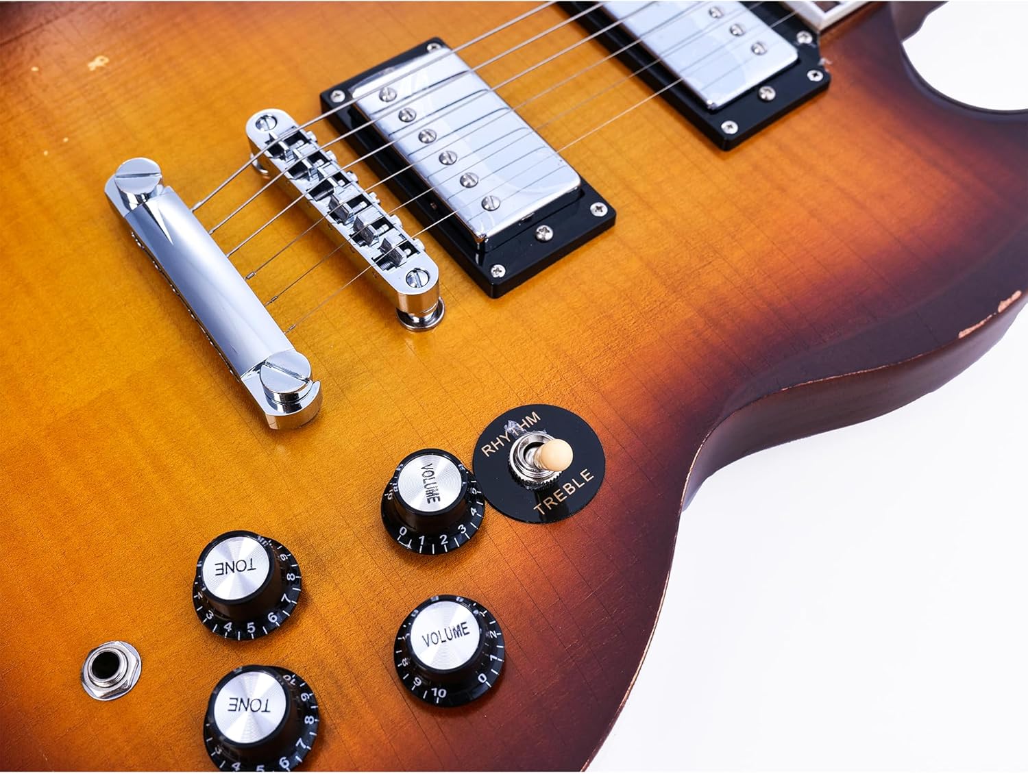 KGD Relic SG Sunburst Guitar,Mahogany Body and Neck,Rosewood Fingerboard,Bone Nut,6-String Relic Heavy Metal Guitar,Professional/Electric Guitars for Adults (Sunburst)