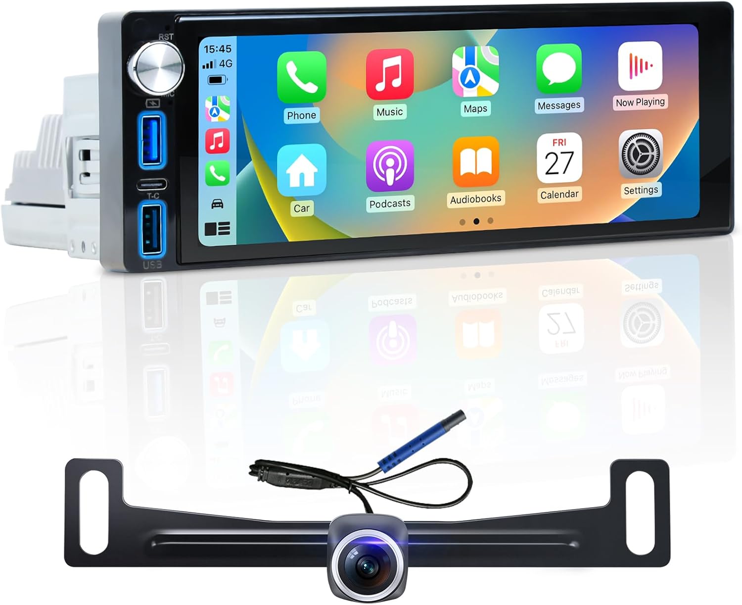 6.9-Inch Single Din Touchscreen Car Stereo - Android 2GB+64GB Type-C&USB Single Din Wired/Wireless Carplay Android Auto,1080P HD GPS Navigation Handsfree Calling WiFi, SWC/FM/BT (6.86-SD-C)