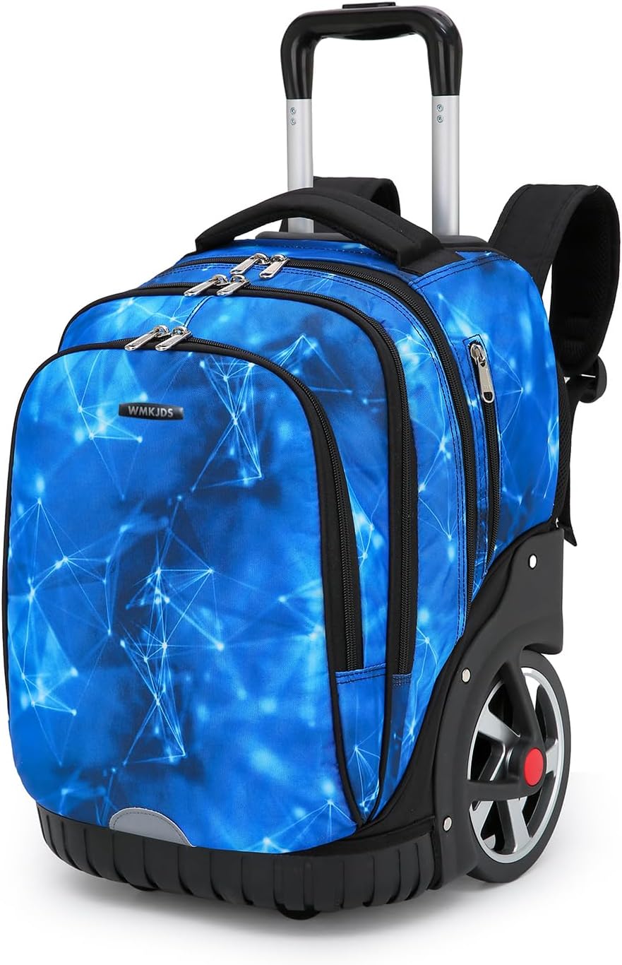 Rolling Backpack, 55L (14.5gal) Backpack with Wheels for Business, Waterproof Backpacks with Dual Handles and Silent Large Wheels, Carry on Backpack with Laptop Compartment (Blue,22 inch)