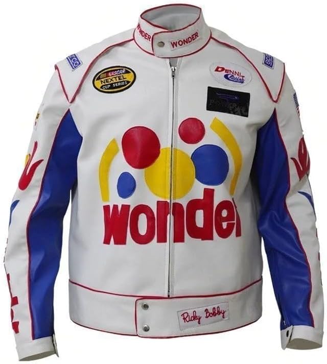 Ricky Bobby Wonder Bread Costume Racing White Motorcycle Jacket Unisex