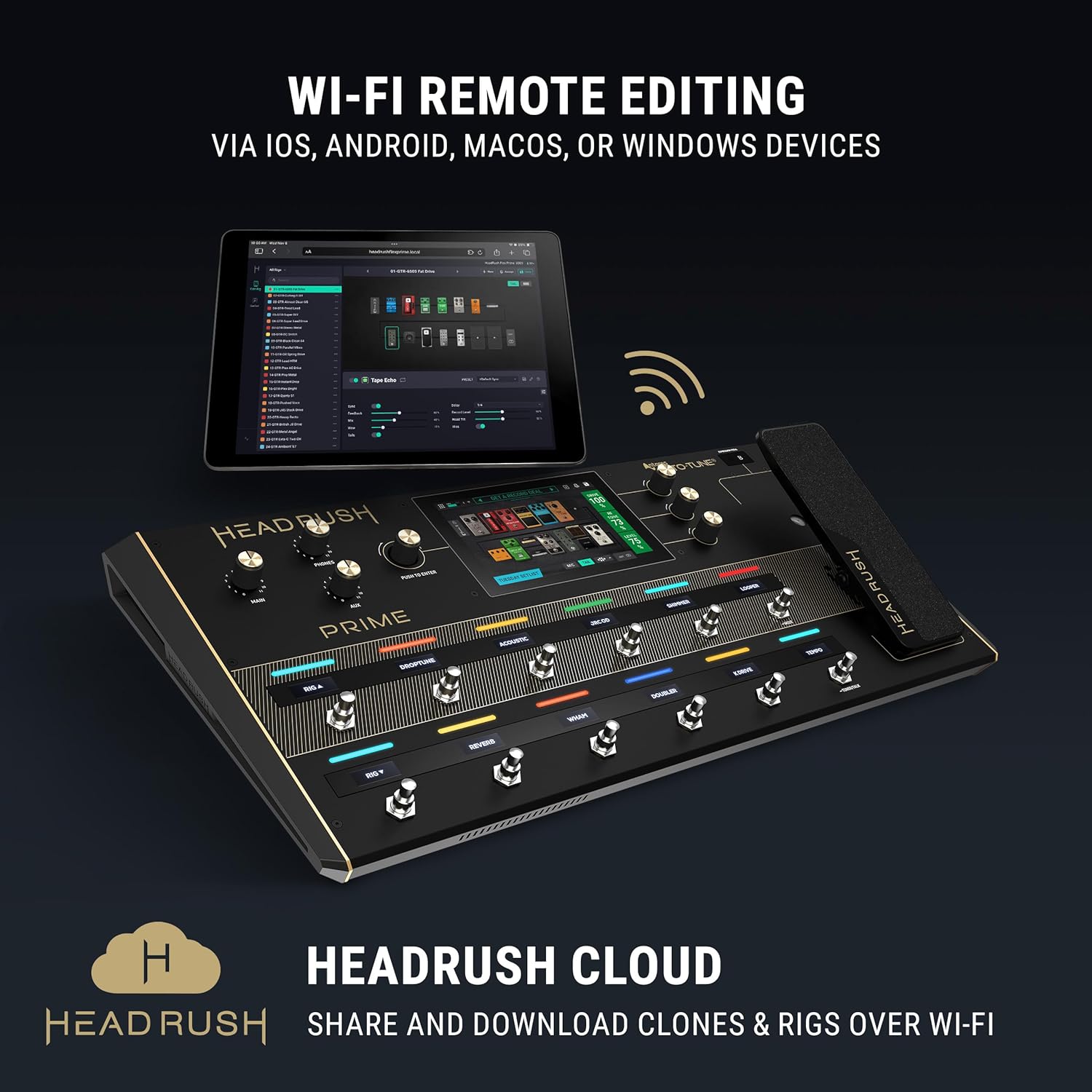 HeadRush Prime - Guitar and Vocal Multi Effects Pedal and Amp Modeling Processor with Amp Cloner, Antares Auto-Tune, WiFi, Touchscreen, Looper and Bluetooth