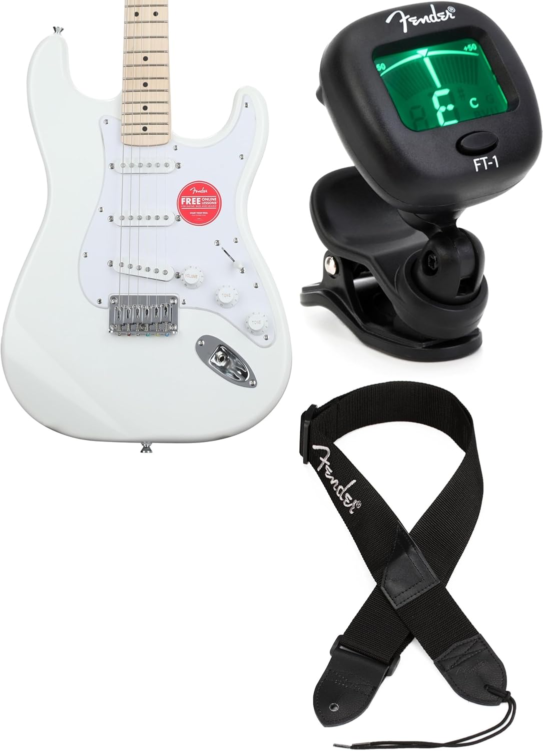 Fender Squier Sonic Stratocaster HT Electric Guitar, Arctic White, Includes Tuner and Strap
