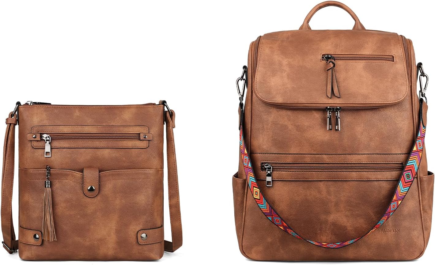 FADEON Crossbody Purses for Women & Laptop Backpack Brown Collection