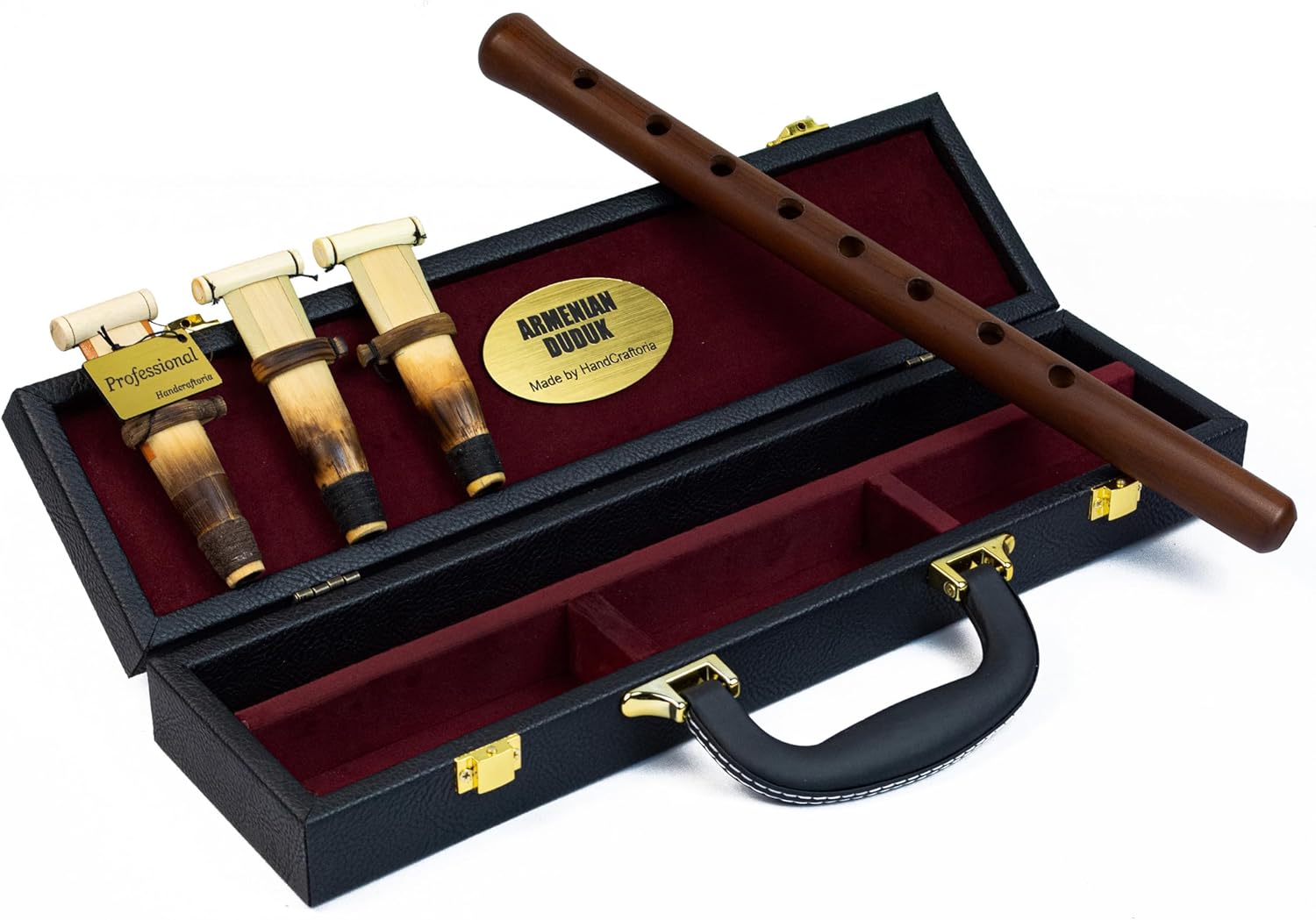 Professional Armenian DUDUK instrument from apricot wood, wooden case covered with Eco-Leather, Flute Oboe Balaban Woodwind (Key A)