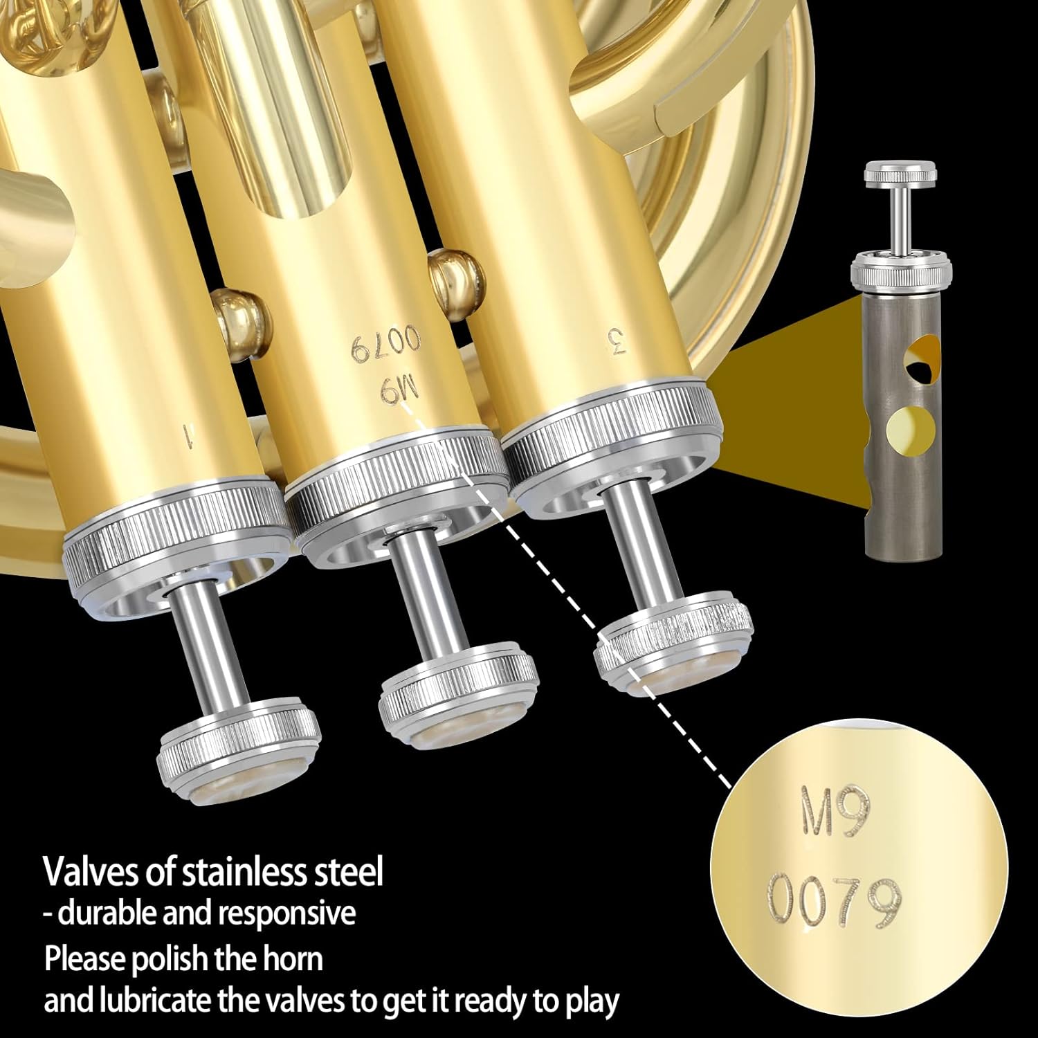 ROWELL Professional Bb Baritone Horn - 3 Valves Brass Baritone with Stainless Steel Valves Premium Case Set with Mouthpiece, Strap, Care Kit