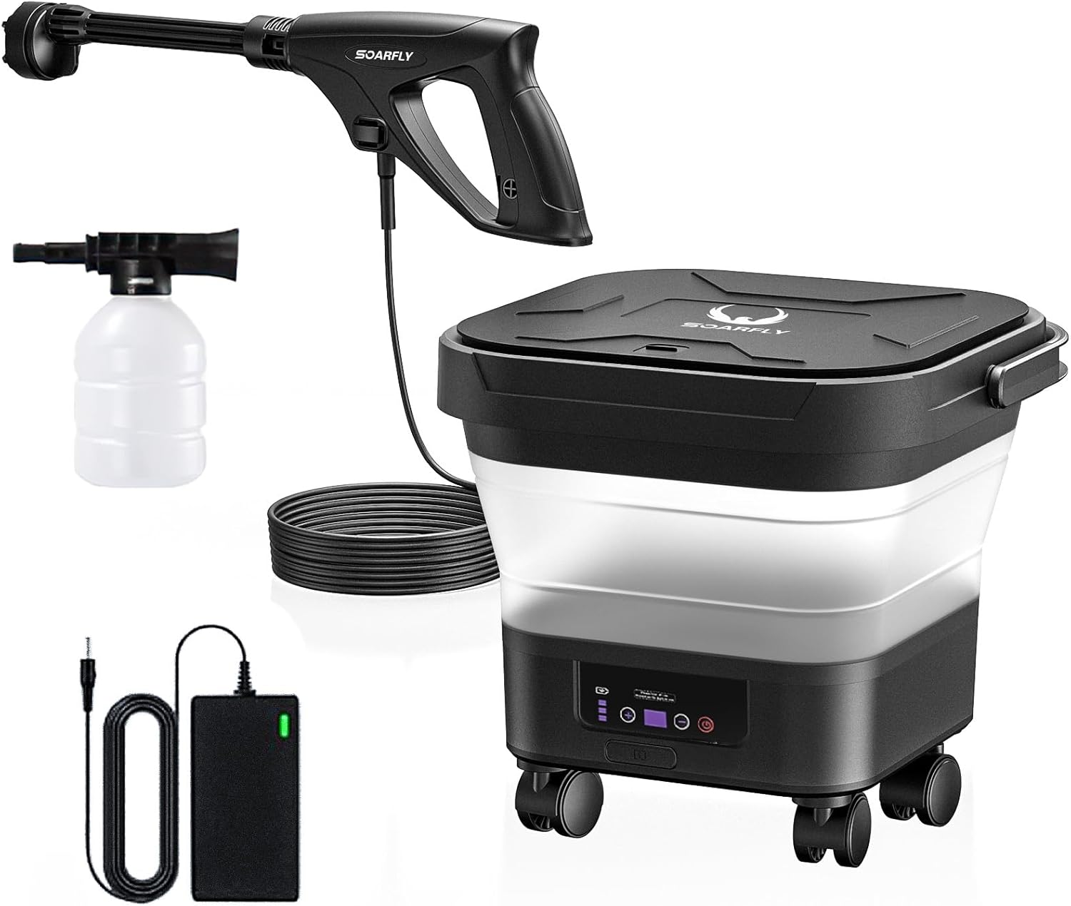 Portable Pressure Washer Cordless with 3.4Gal Tank, 6-in-1 Nozzle, Max 522PSI, 4000mAh Lithium Battery, 60 Mins Battery Life