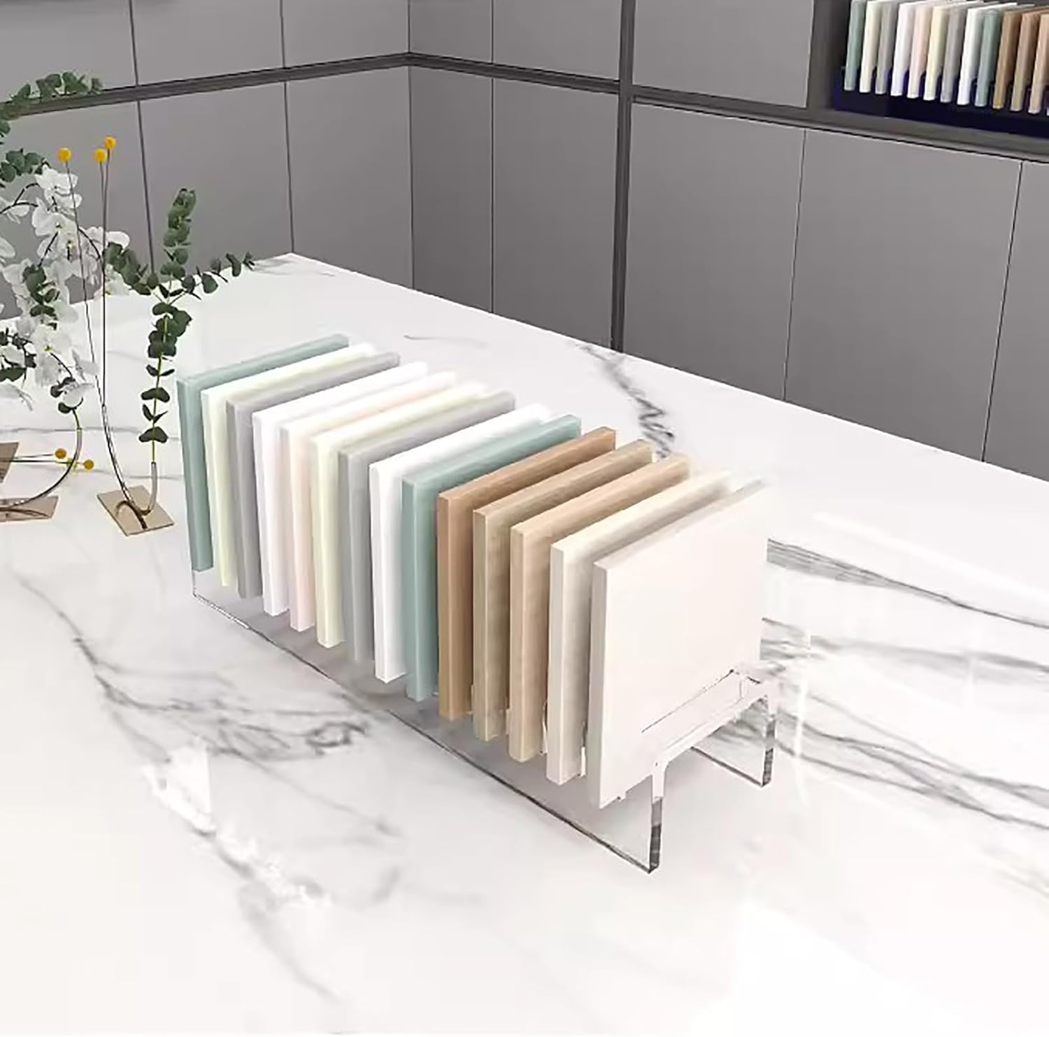 Desktop Sample Door Stand,Small Wooden Floor Sample Holder,Acrylic Ceramic Tiles Organizer Holder,Floor Tile Display Stand,Commercial Floor Tile Display Shelf for Retail Stores