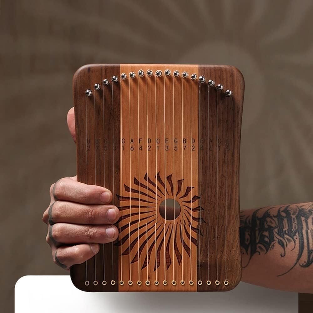 17 Strings Lyre Harp, Portable Fingerplay Lyre Harp with Tuning Wrench,Strings and Burlap Bag, Wooden Musical Instrument (Color:Black,Walnut)(Rosewood+maple)