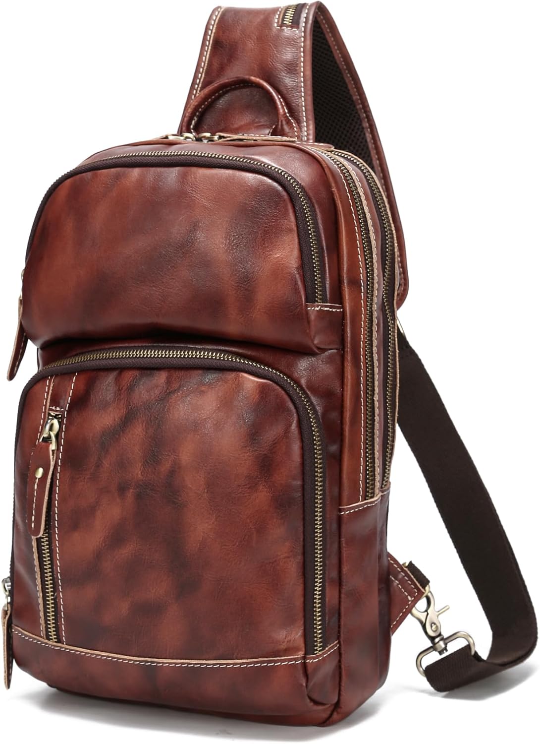 LANNSYNE Full Grain Leather Sling Bag For Men, Crossbody Bag fits 12.9