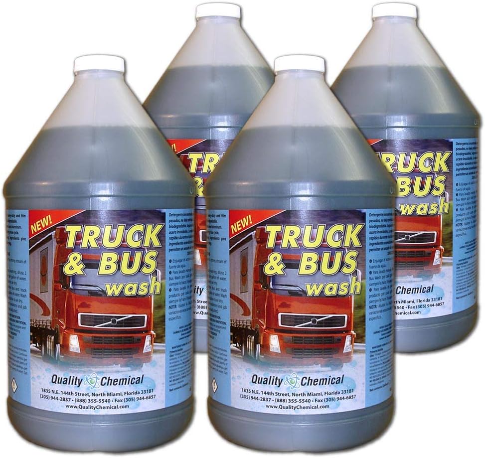 Quality Chemical Truck & Bus Wash - Heavy-duty Industrial Strength Super-foaming Grease-Cutting Soap - Foam Car Wash Soap for Trucks and Car wash foam soap - 1 Gallon -128 oz (Pack of 4)