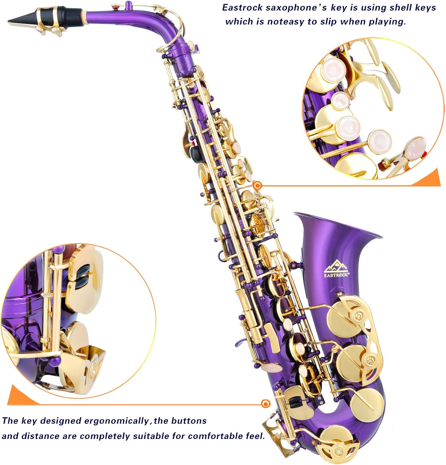 EASTROCK Purple/Golden Alto Saxophone E Flat Sax Full Kit for Students Beginner with Carrying Case,Mouthpiece,Mouthpiece Cushion Pads,Cleaning Cloth&Cleaning Rod,White Gloves,Neck Strap