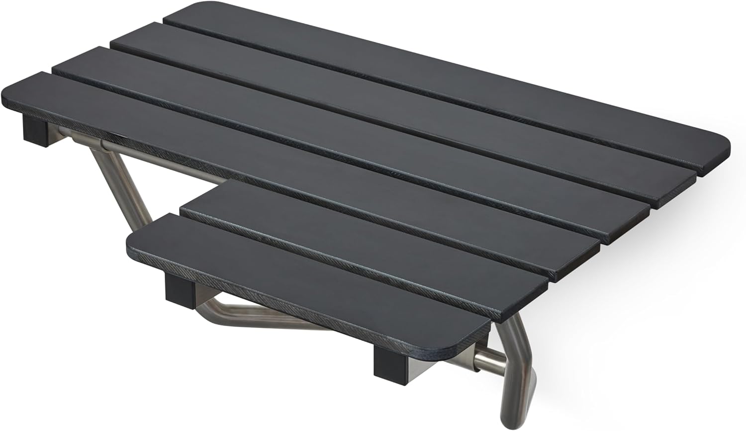 Seachrome 28-inch x 22.5-inch ADA Wall Mount Folding Transfer Bench Shower Seat, Left-Handed, Black Slatted Phenolic Seat