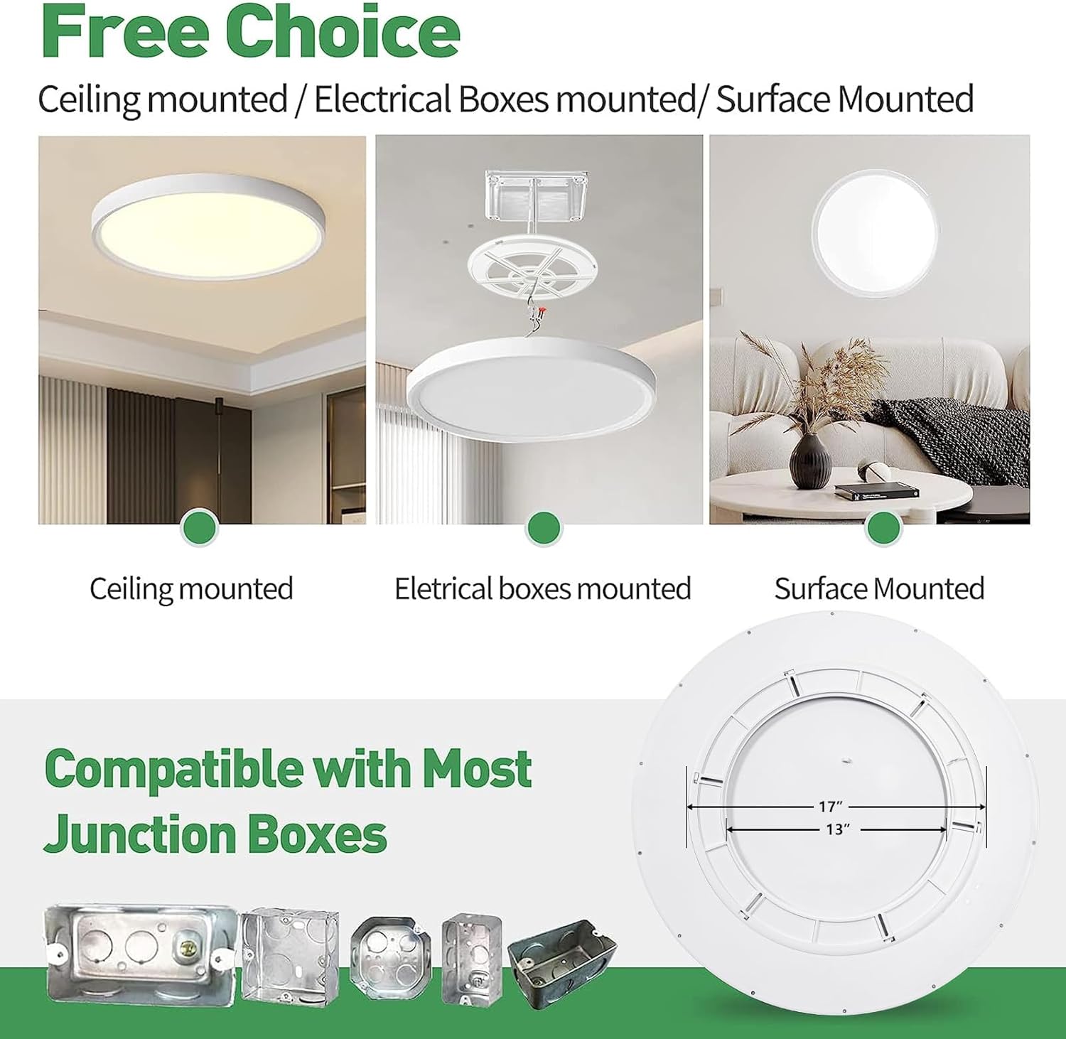 2 Pack 24 Inch Large LED Flush Mount Ceiling Light, 50W,5480LM, 3000K/4000K/6000K CCT Selectable,Black Round Flat Panel Low Profile Ceiling Light Fixtures for Hallway, Kitchen, Bedroom, Laundry Room