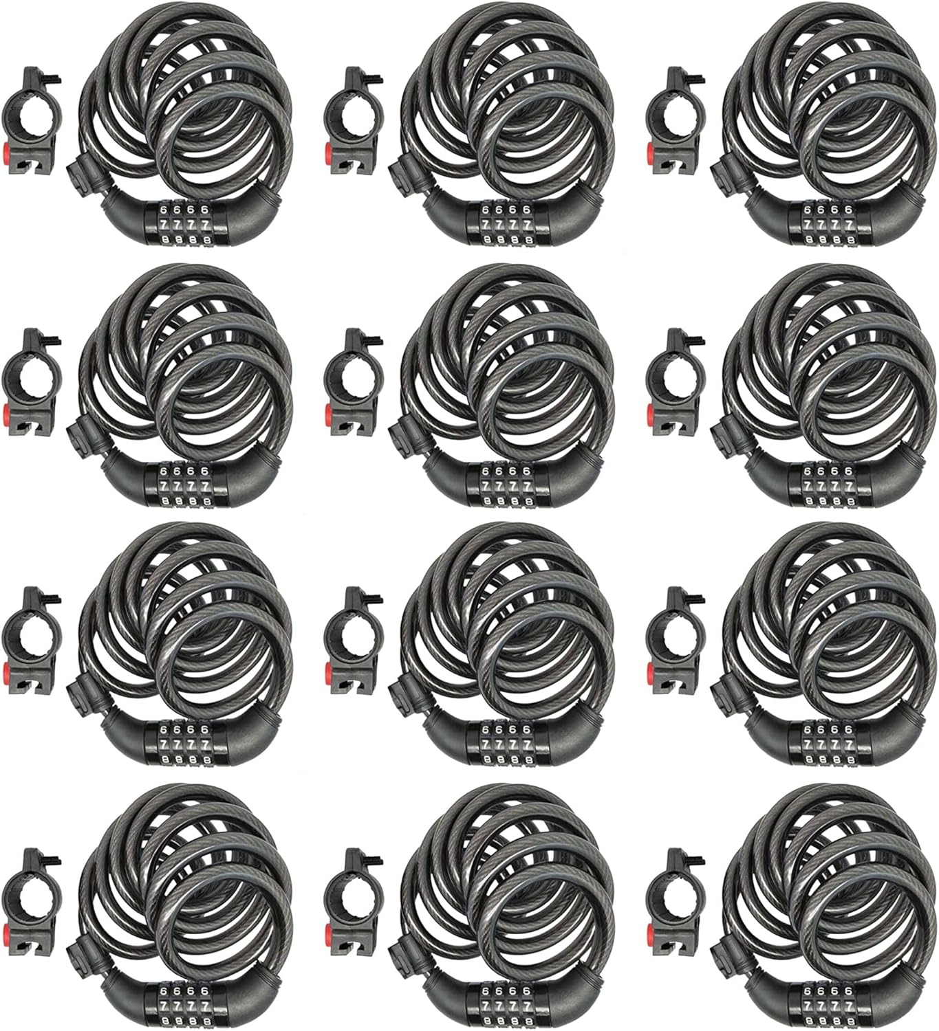SEPOX® 12Pcs Pack 6FT Extra Long Cable Combination-Bike-Locks, 4 Digits Retractable Security Lock, 12mm Heavy-Duty Anti-Theft Anti-Rust Cable for Bicycle, Scooter, Gate,Outdoor Equipment, Weatherproof