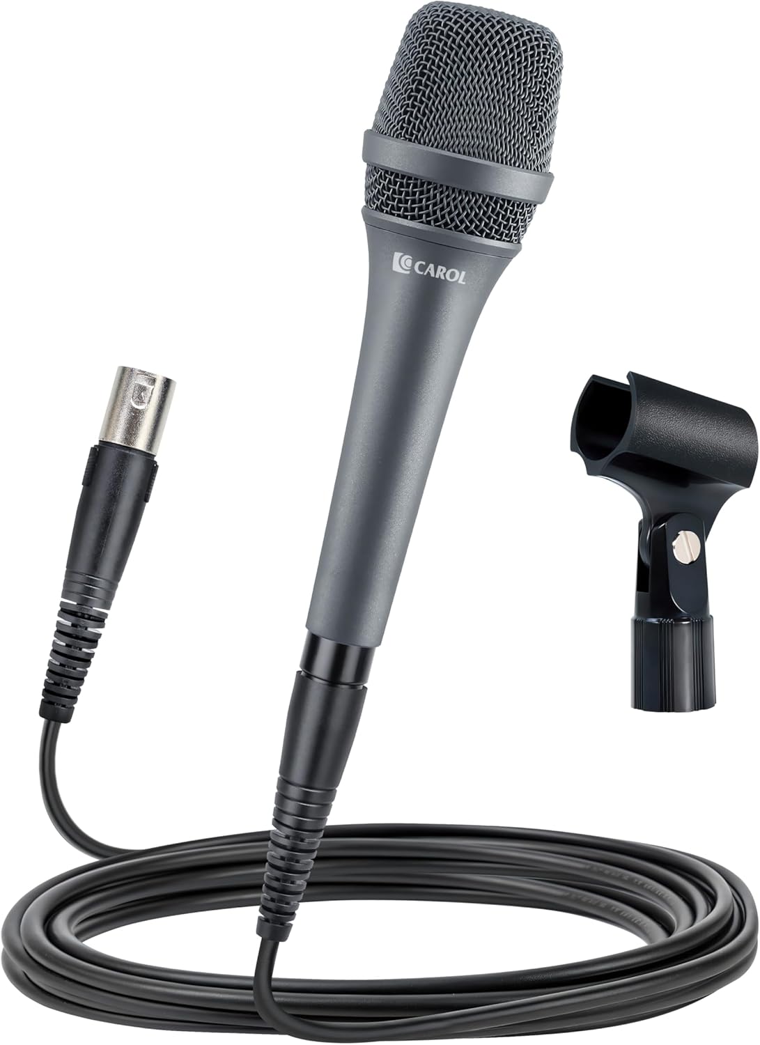 CAROL AC-900 XLR Wired Vocal Microphone – Dynamic Supercardioid Mic with Dual-Engine AHNC Noise Cancelling Tech for Singing, Karaoke, Stage & Studio, Includes Mic Clip & 14.8ft XLR Cable - Gray