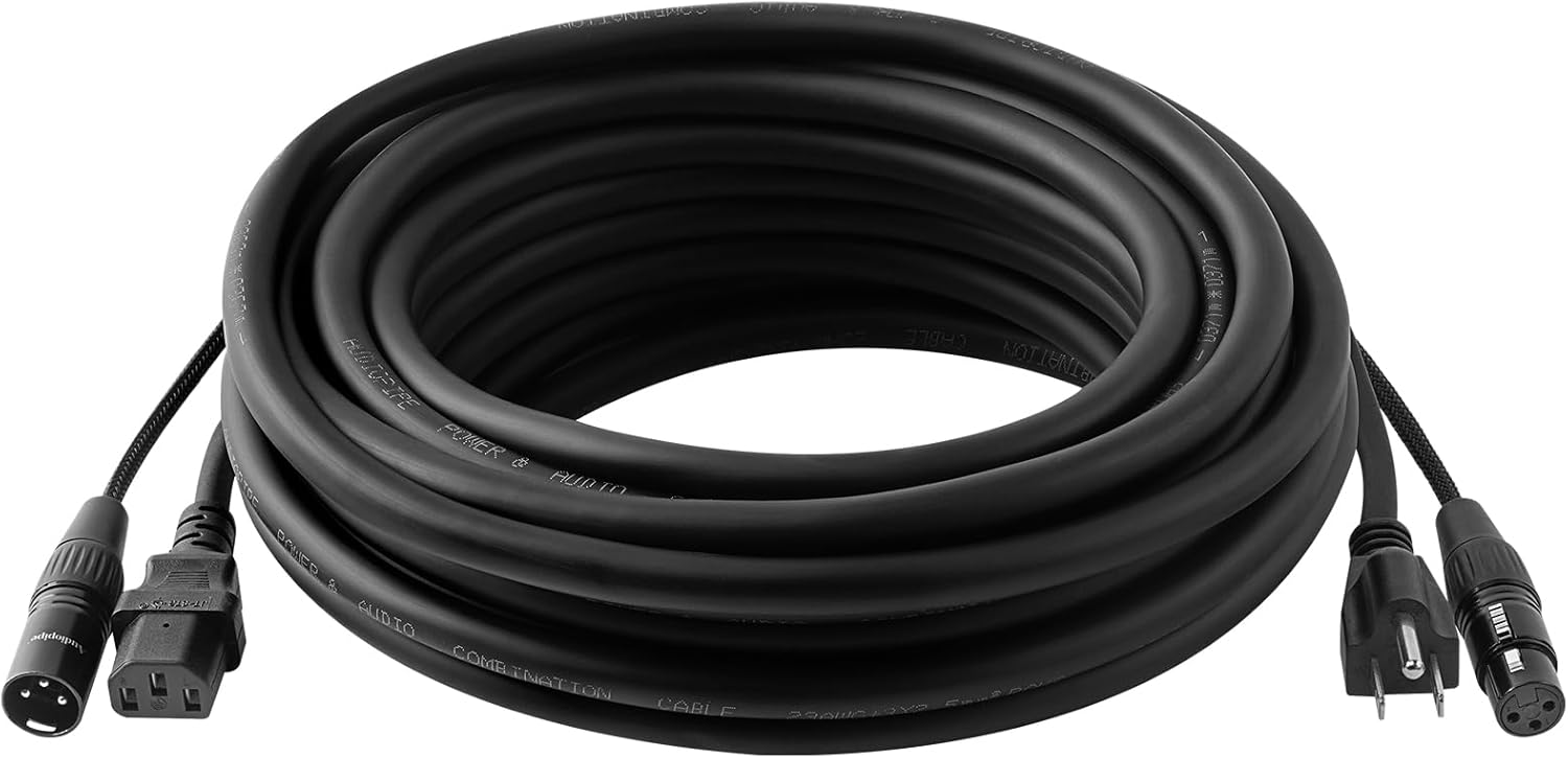 Audiopipe 33Ft Siamese Cable AC Power & XLR Microphone Cable (EX-PROX-SIM-10) with 14AWG Power Wire and 23AWG Audio Cable, Pure Copper, Heavy Duty, for Studios, Pro Sound, DJ's