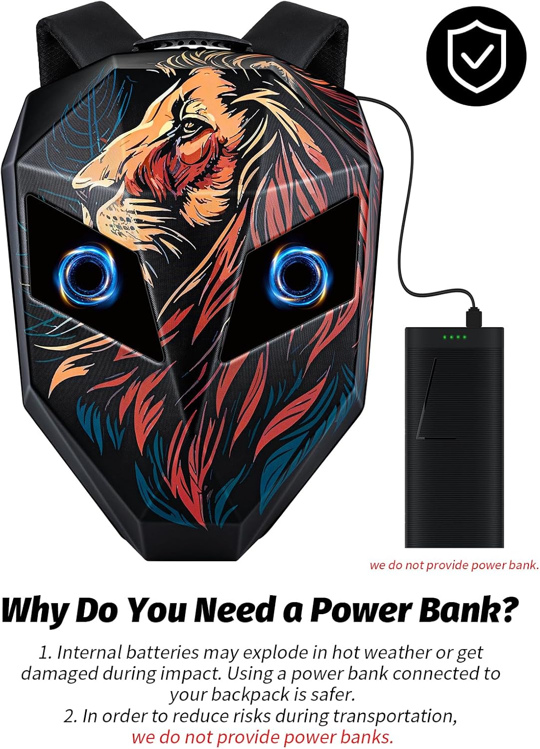 Gelrova Lion Knight Serise LED Backpack 19inch, LED Rider Backpack for Motorcycle Helmet, Outdoor Fashion Backpack with Eyes