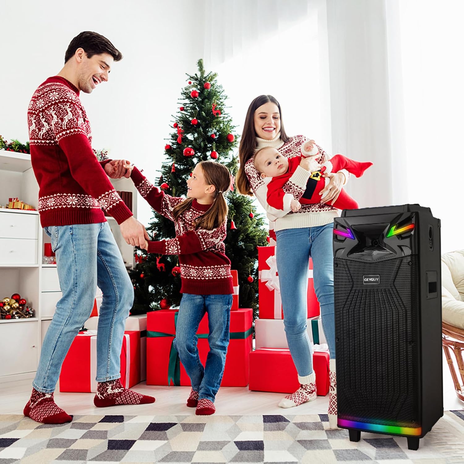 GTSK210‑1 Karaoke Machine for Adults with 2 Wireless Microphones, Portable Bluetooth Singing Speaker, PA System Treble & Bass, Live Streaming, Support USB/AUX/TF Card for Home Party Outdoors