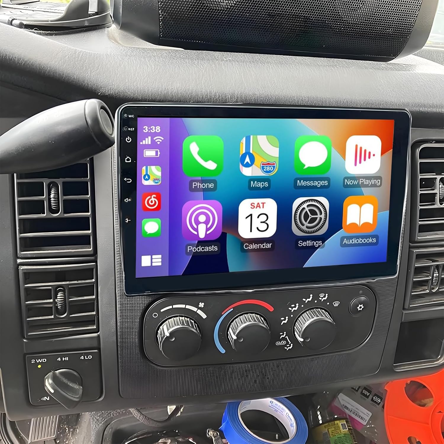 PHEZEN 9 inch Touchscreen Car Stereo Fit for Dodge Dakota 2001-2004, Android 13 Double Din Car Radio with Carplay & Android Auto in-Dash Navigation BT Mirror Link WiFi Backup Camera 2+32G