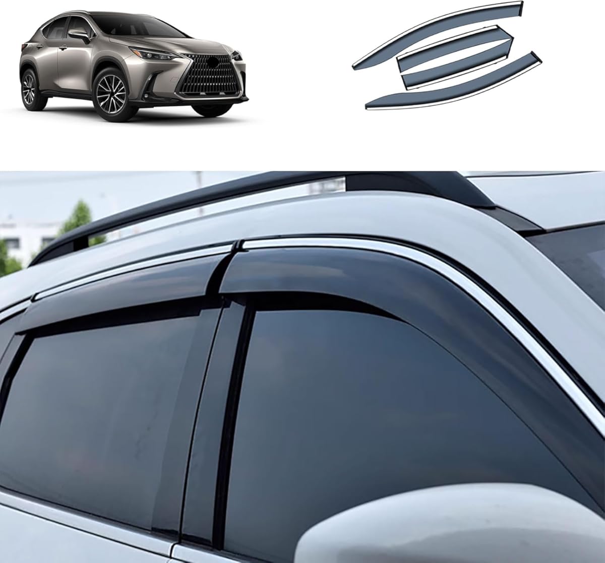 Compatible with Lexus New NX 250/350/350h/450h+ 2025 2024 2023 2022 Acrylic Smoke Tinted Sun Rain Wind Guards Shield Vent Cover Exterior Car Accessories 4PCS