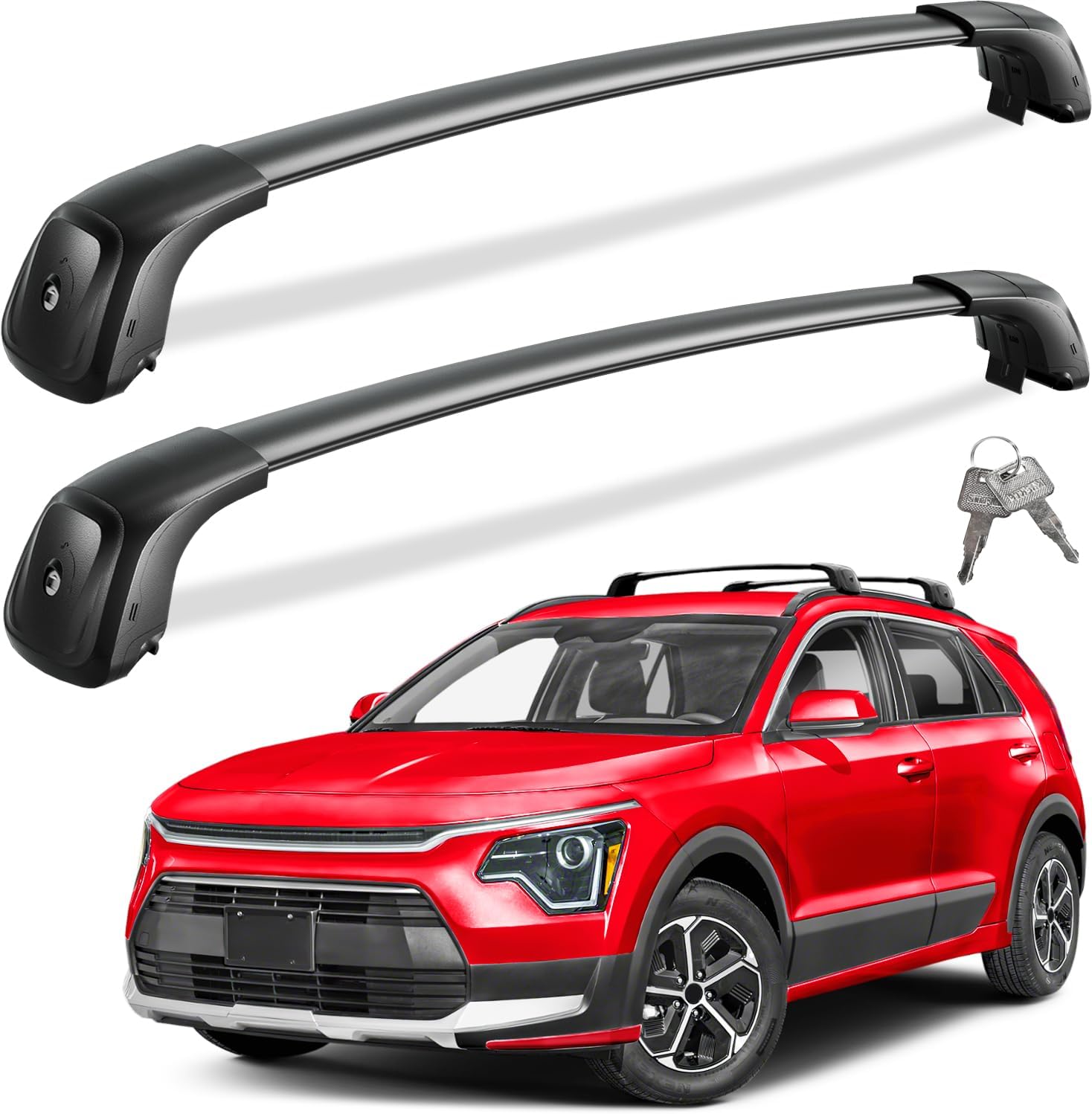 Roof Rack Cross Bars 260lbs Compatible with Kia NIRO 2023 2024 2025 with Flush Side Rails, Heavy Duty Aluminum Anti Theft Lockable Black Roof Rails Crossbars Rooftop Cargo Carrier Luggage