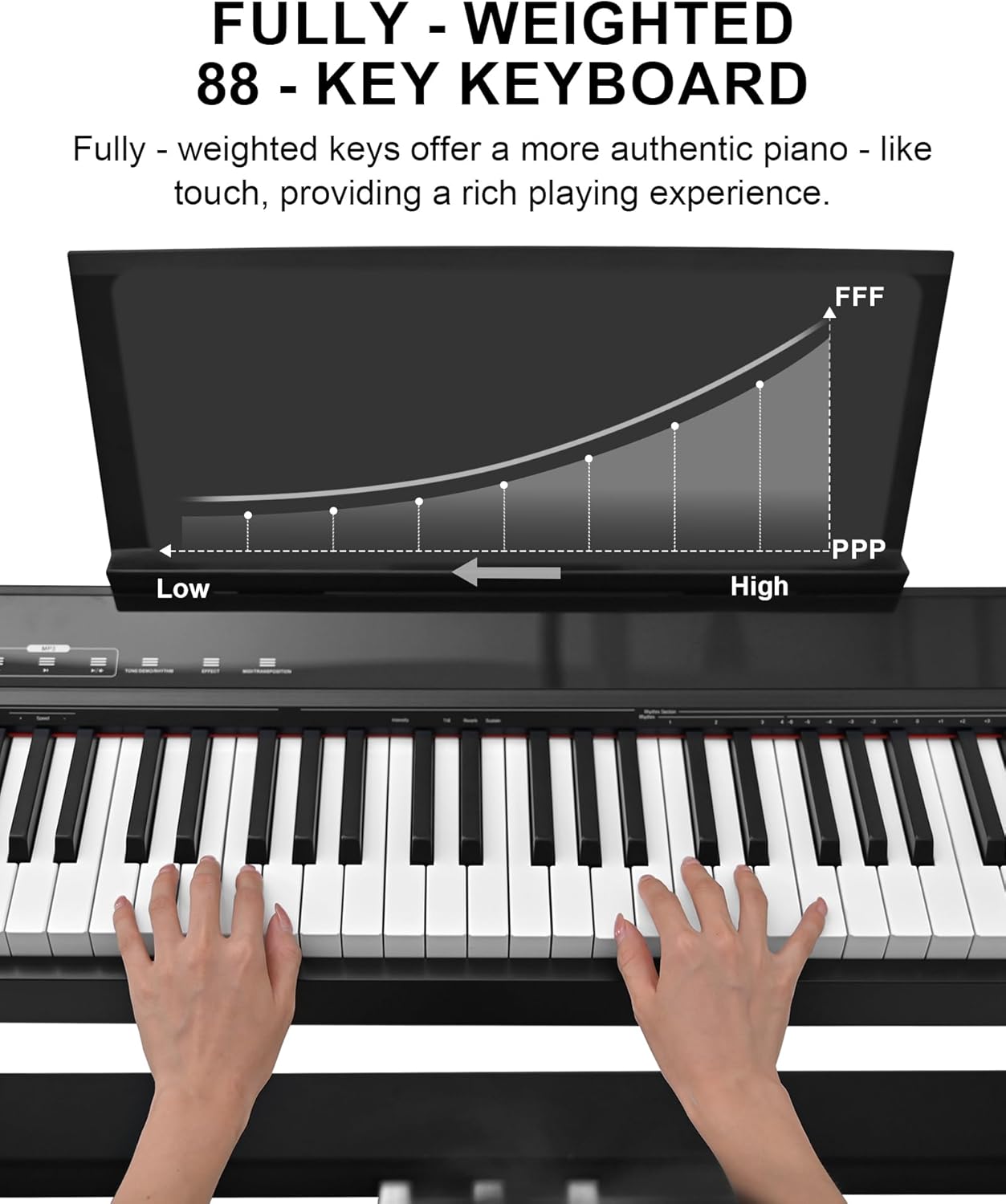 S-200 Beginner Keyboard Piano - 88 Key Full-Size Weighted Digital Piano, Portable Electric Piano with Sustain Pedal, Power Supply, Dual Headphone Jack, USB-MIDI, and MP3 Player,Black
