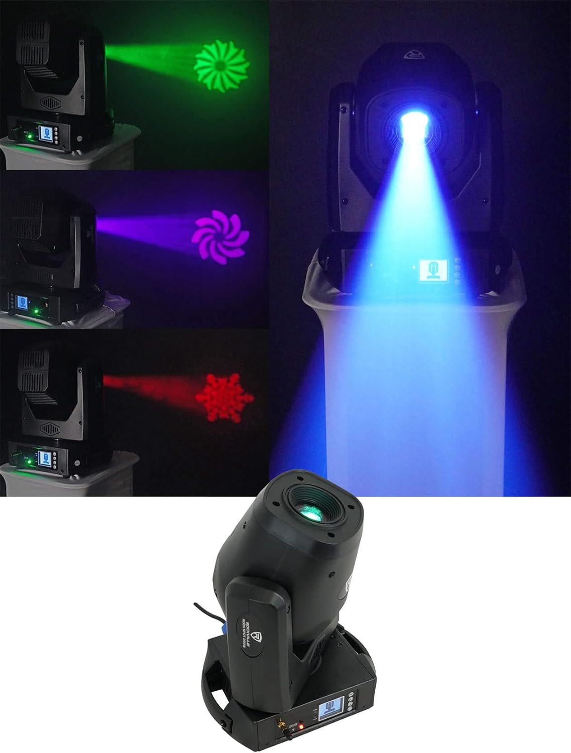 Rockville Rock SPOT 260W Moving Head Spot Light, Wireless DMX, Prism Effects, Rotating Gobos, for Stage and DJ Shows, 2-Piece