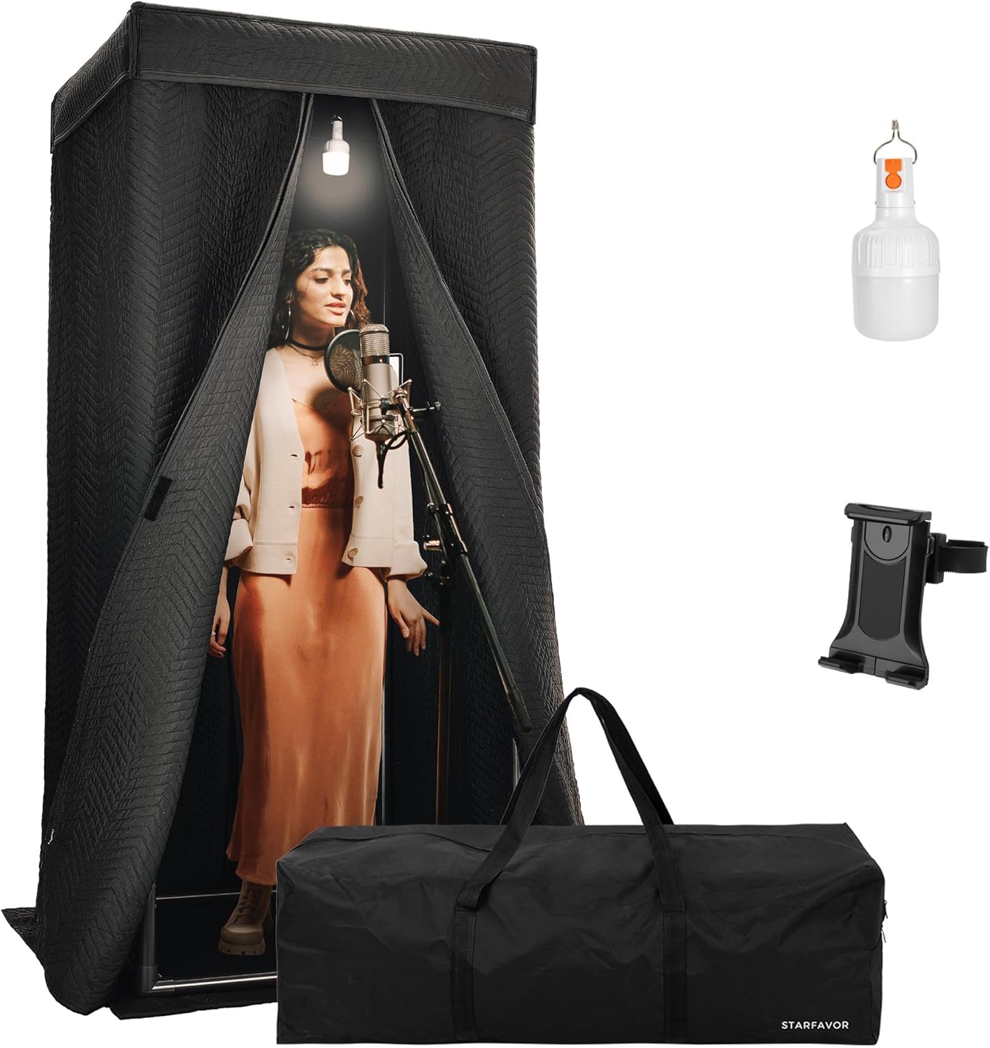 Starfavor Portable Vocal Booth - Sound Booth for Recording Echo-Free Vocals, Double-layer 360 Reverb Stand-In Isolation Shield, Pro-Sound Blankets, Portable Recording Studio with Travel Bag