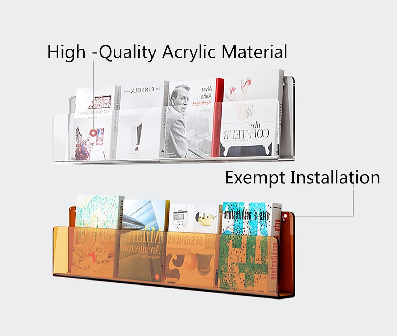 Multicolour Acrylic Shelves 24/32 inches, Floating Wall Bookshelf for Kids & Aldult, Wall Mount Bookshelf Magazine Rack (Color : Green, Size : L24xW2xH6IN)