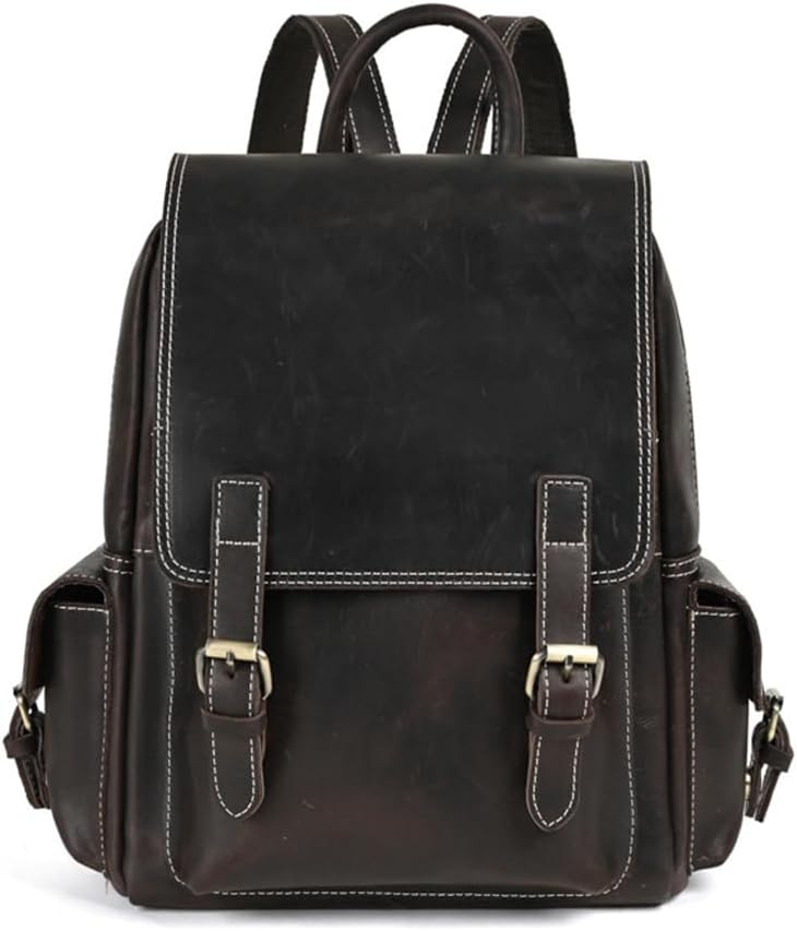 Vintage Genuine Leather Sling Backpack Water-resistant Laptop Bag with Side Pockets for Travel & Business Brown (Coffee)