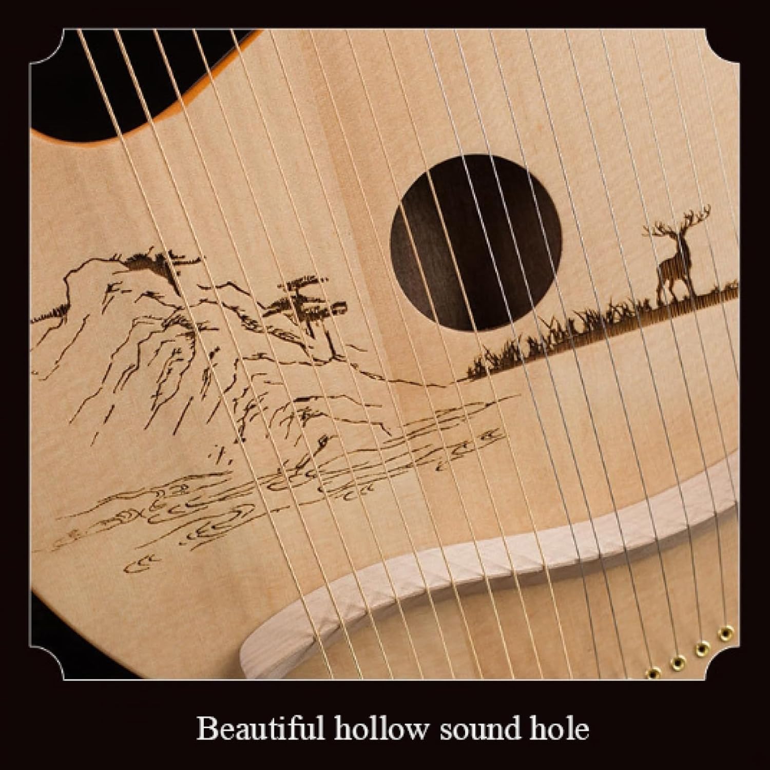 Lyre Harp 19 String Beginners Harp Portable 19-Tone Small Harp 19-String Lyre Musical Instruments Solid Wood Mahogany Lyre Harp with Tuning Wrench Pick Strings-D1