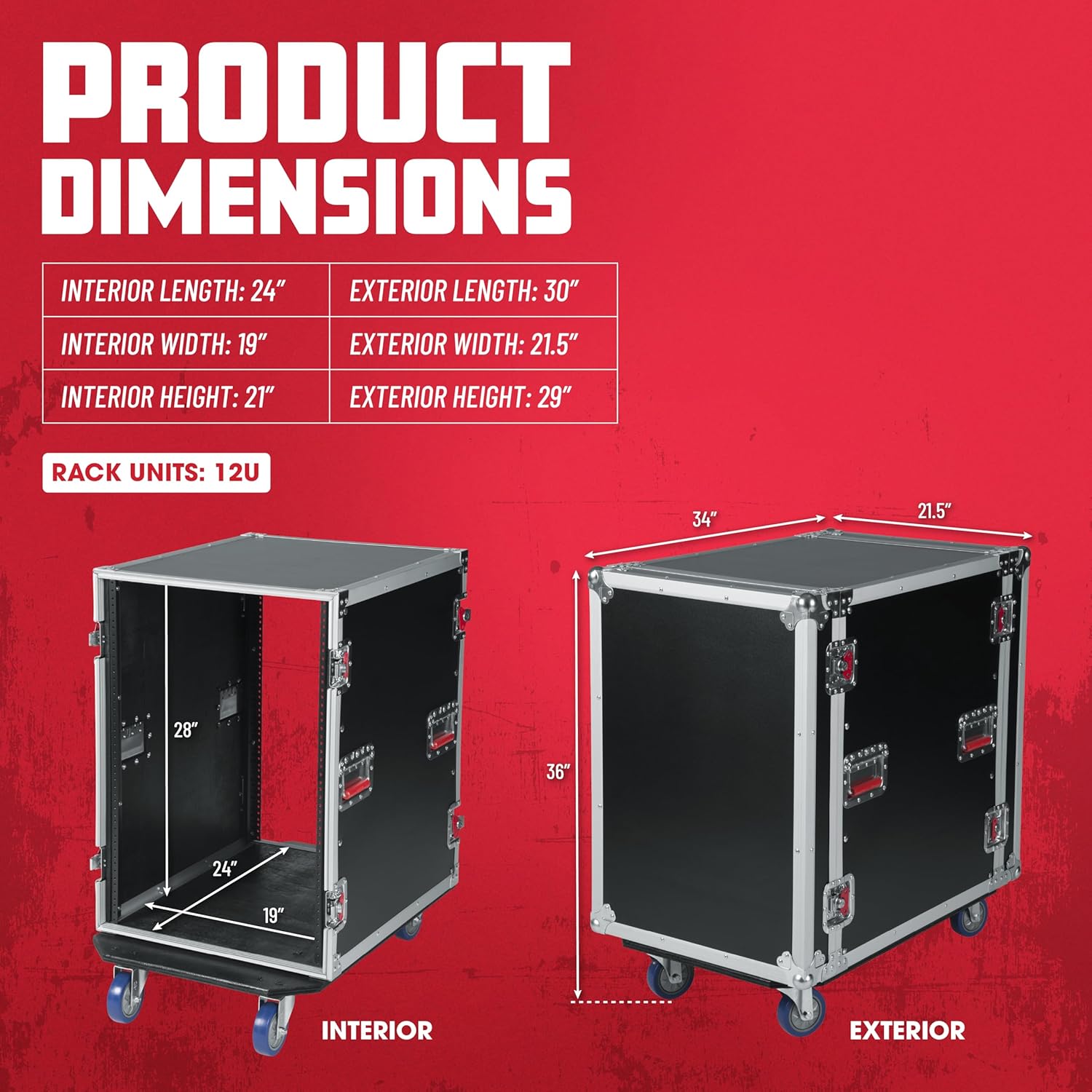 Gator Cases G-TOUR Deep Audio Road Rack with Heavy-Duty Casters and Tour Grade Hardware; 24