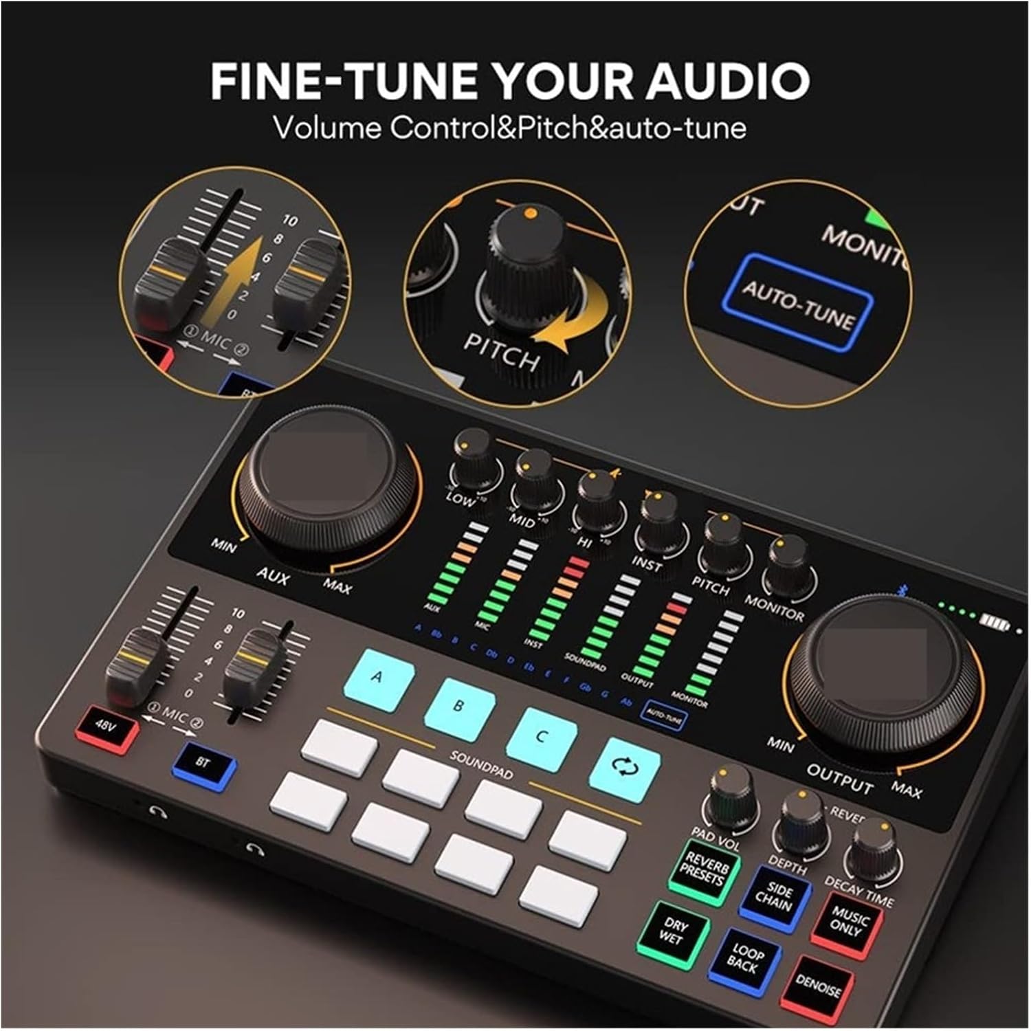 Sound Card Kit Interface Podcast Equipment Studio Sound Card with XLR Condenser Microphone for Recording Streaming Studio Setup for Recording Music