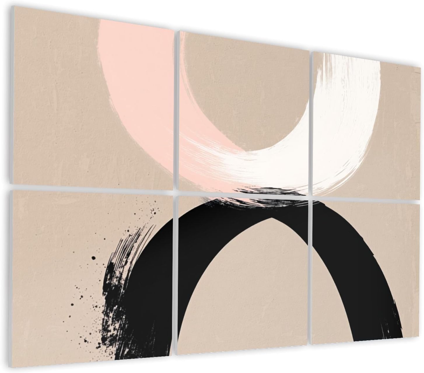 6 Pack Art Acoustic Panels Self Adhesive Abstract Circular Brush Strokes Black White Blush Beige Decorative Soundproof Wall Panels Sound Absorbing Panel 48