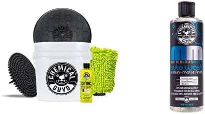 Chemical Guys CWS_995_16BK Car Wash Detailing Bucket, Mitt & Accessories Bundle (6 Items) Featuring Meticulous Matte Car Wash Soap, 16 oz - Works on Cars, Trucks, SUVs, RVs & More