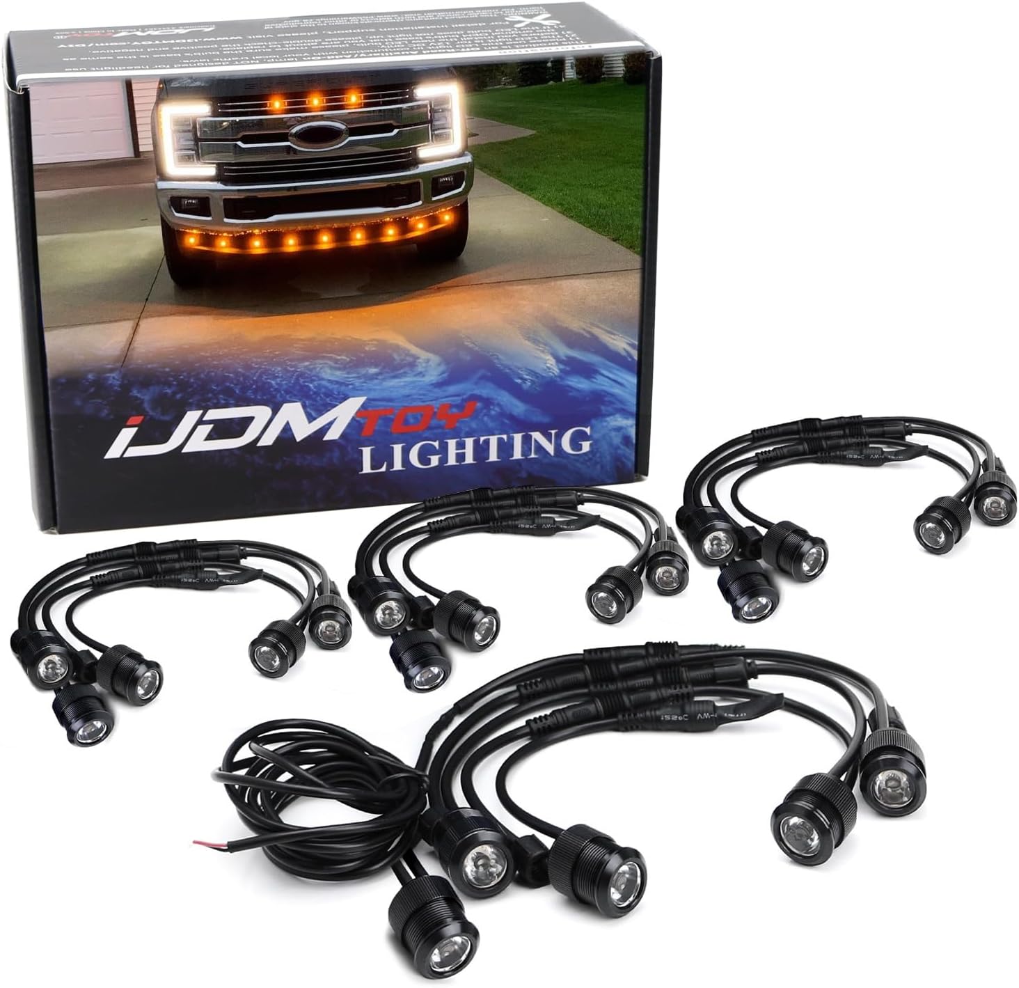 iJDMTOY 20pc Set Amber Yellow LED Front Bumper Valance Accent Running Light Kit/LED Air Dam Light Kit, Compatible with Dodge/Chevy/GMC HD, Ford Super Duty Trucks or Semi Trucks