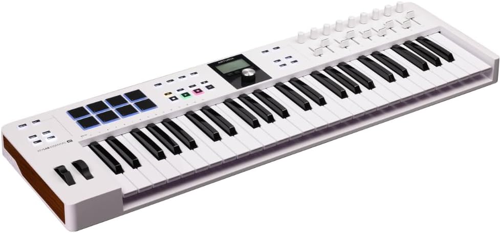 Arturia KeyLab Essential 49 mk3 MIDI Controller White Bundle w/Pig Hog Solutions PMID06 6ft MIDI Cable, & Liquid Audio Polishing Cloth