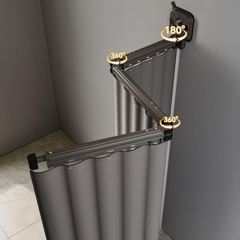 Wall Mount Folding Shower Curtain Rod, Adjustable Diamond Shaped Corner Shower Curtain Rod 90 Degrees No Drill Space Saver Bathroom Bathtub Clothing Store,A,80 * 180cm