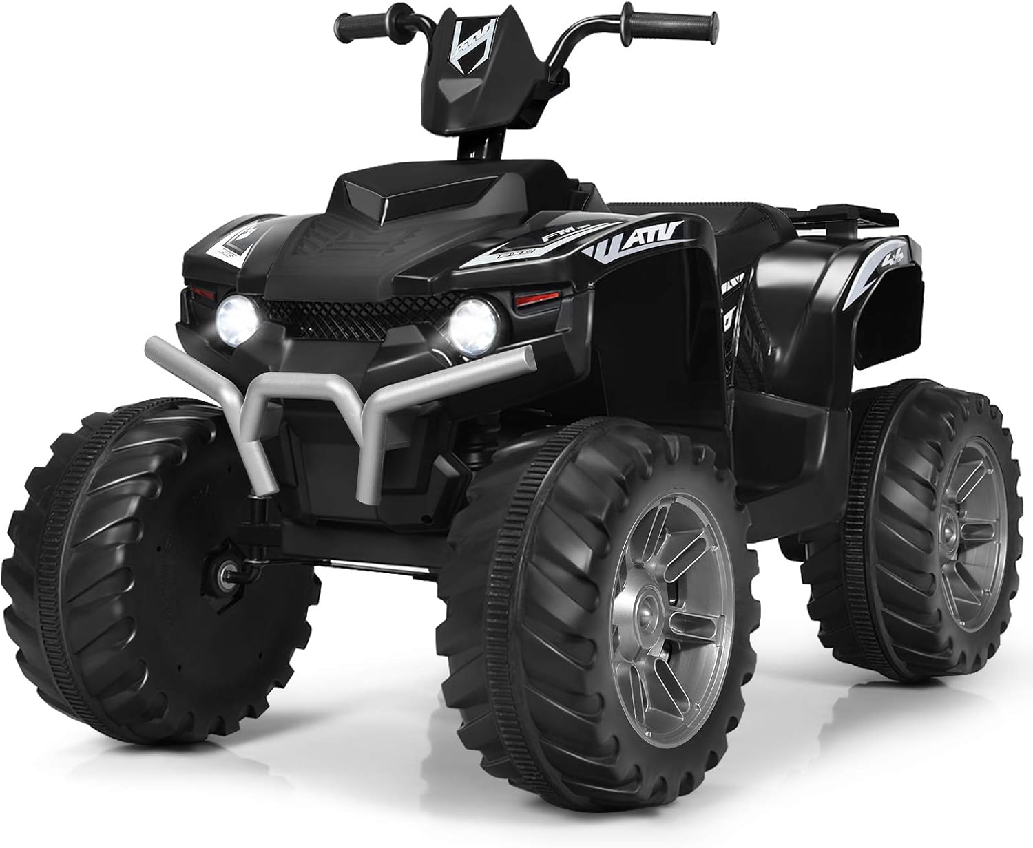 Costzon Kids ATV, 12V Battery Powered Electric Vehicle w/LED Lights, High & Low Speed, Horn, Music, USB, Treaded Tires, Ride on Car 4 Wheeler Quad for Boys & Girls Gift, Ride on ATV (Black)