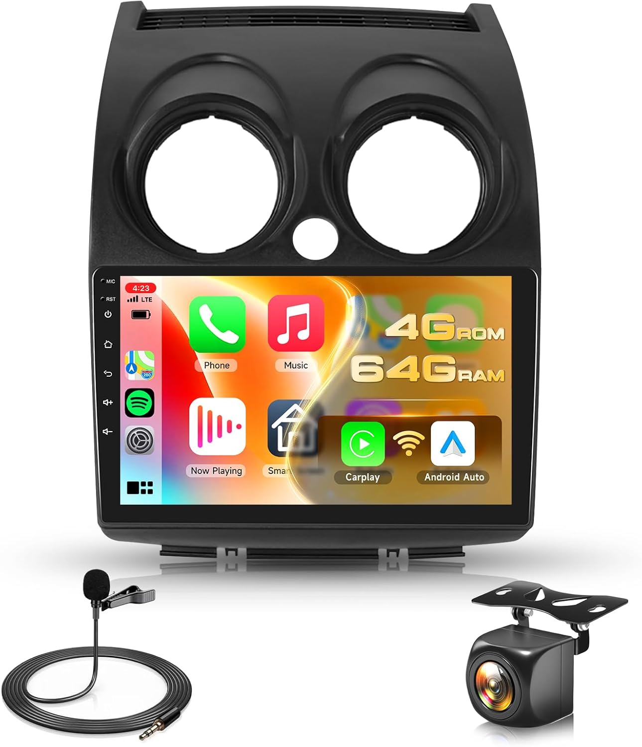 4G+64G Android Stereo for Nissan Rogue Sport Qashqai 2007-2015 Radio Upgrade 9 Inch IPS Touch Screen Head Unit, Car Radio with Wireless Carplay Android Auto, GPS WiFi DSP Bluetooth FM RDS Camera