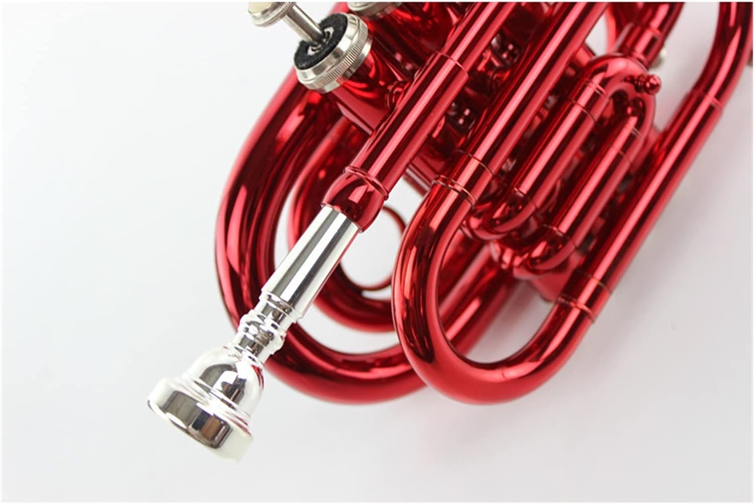 TSTS B Flat Pocket Trumpet Instrument Color Lacquered Brass Gold Key Beginner Instrument Music Instrument Pocket Trumpet Beginners (Color : 02)
