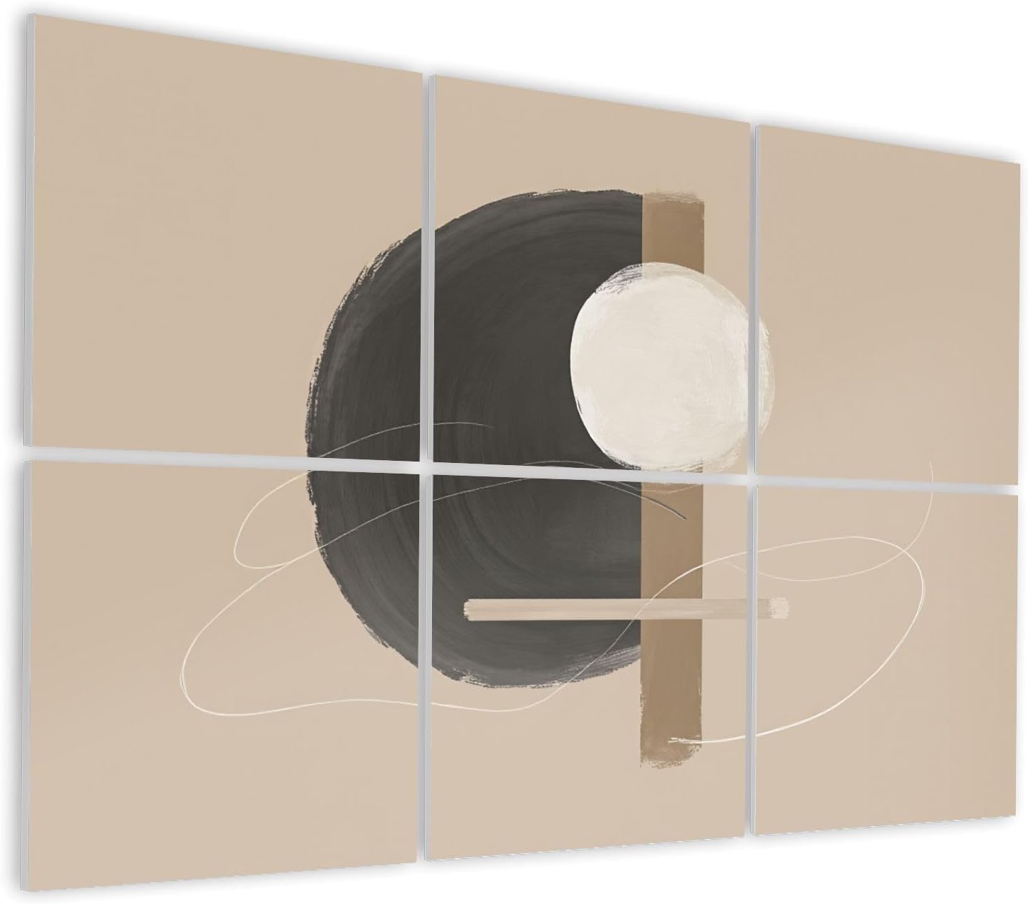 6 Pack Art Acoustic Panels Self Adhesive Abstract Geometric Design Black White Beige Shapes Decorative Soundproof Wall Panels Sound Absorbing Panel 48