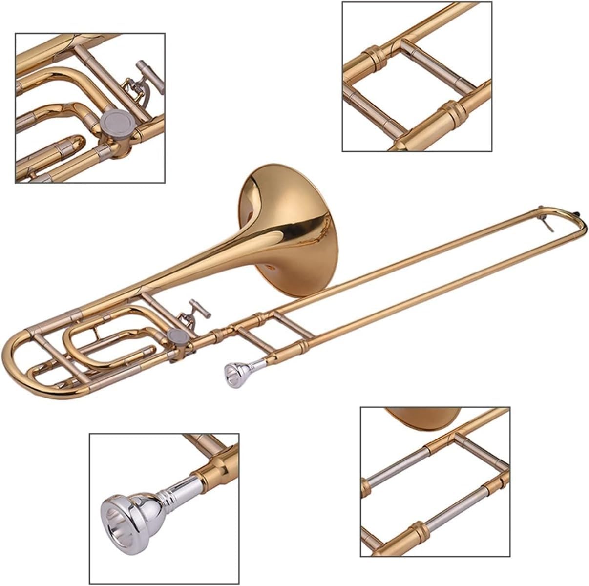 Standard Bb Tenor Slide Trombone for Intermediate Players, B Flat Brass Trombone with F Attachment, Brass Lacquer Finish
