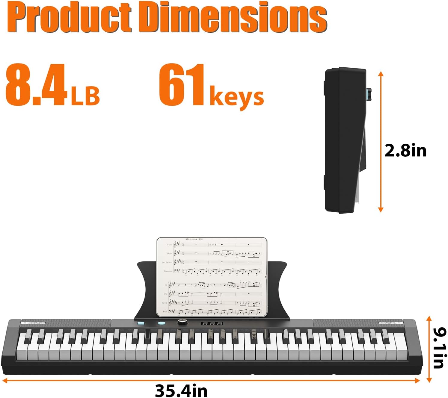 61 Key Keyboard Piano, Protable Electric Semi-Weighted Piano Keyboard for Beginner/Professional, Kids Keyboard Piano with Power Supply, Pedal,Built In Speakers(Without Stand)