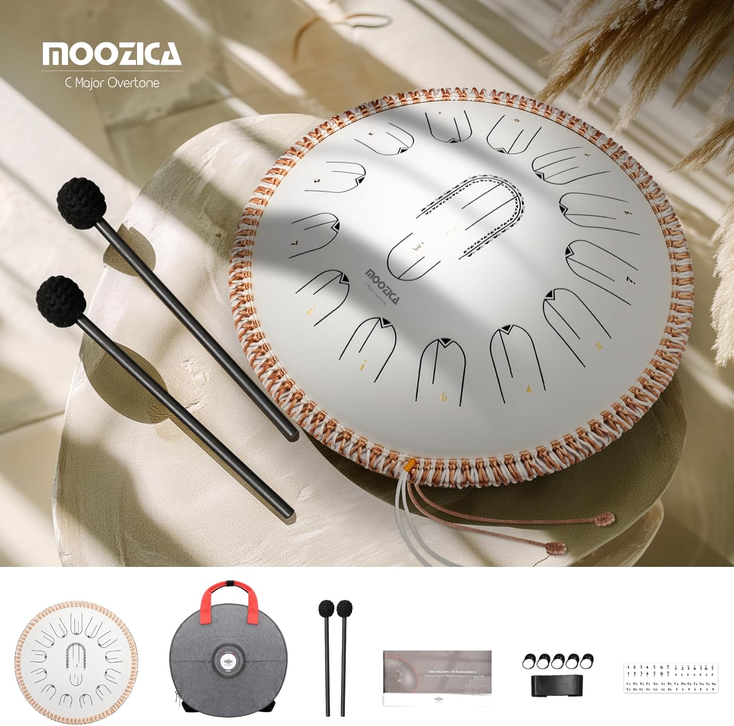 MOOZICA 15 Inch Steel Handpan Tongue Drum - 15 Notes in C Major 432hz Tongue Drum with Octave Overtone Design - Professional Percussion Instrument with Carrying Bag