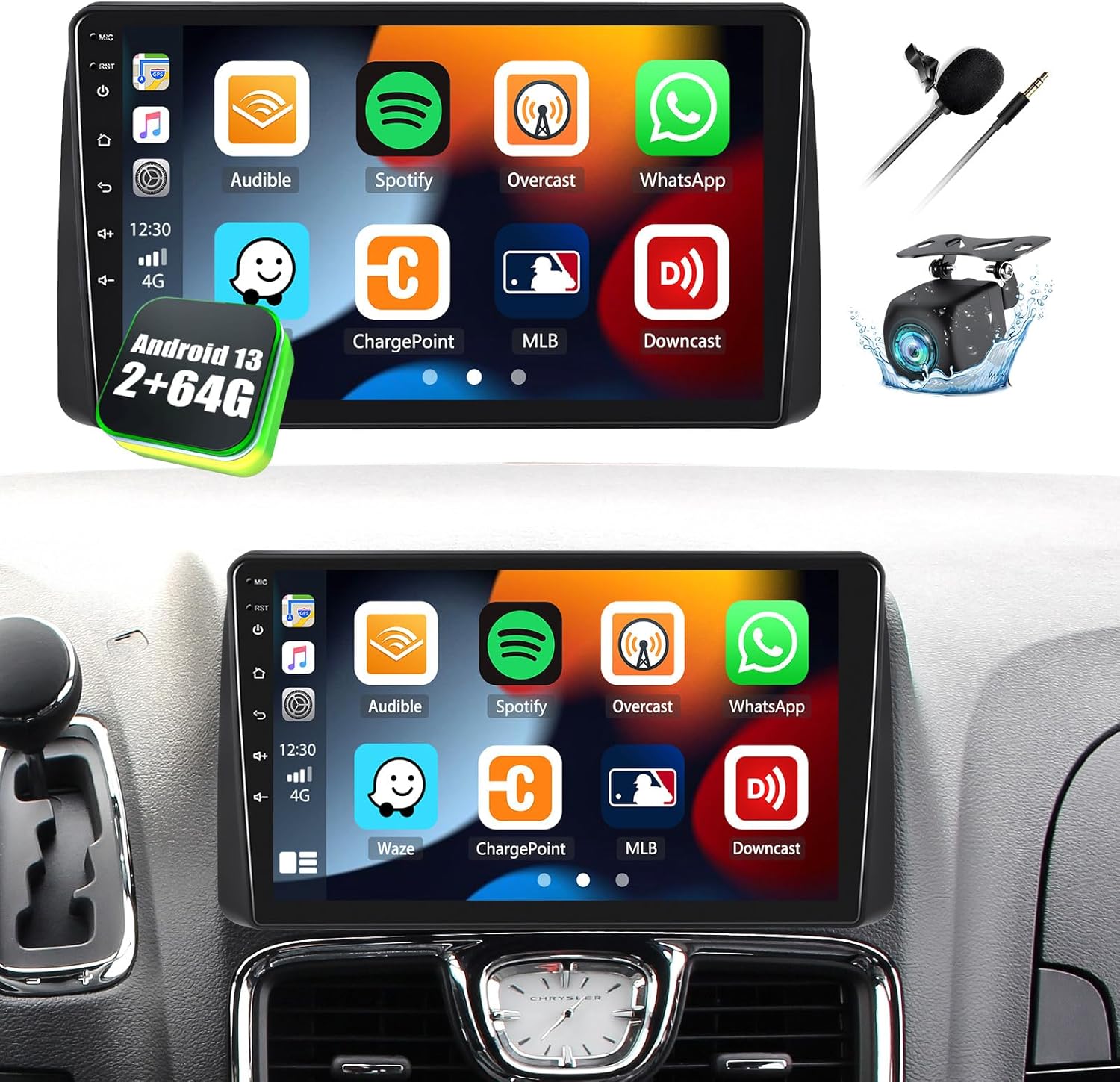 Android 13 Car Stereo for Dodge Grand Caravan 2011-2020 and for Chrysler Grand Voyager 2011-2015 with Carplay Android Auto,9'' Touchscreen Car Radio with WiFi/GPS Bluetooth FM/RDS SWC+Rear Camera