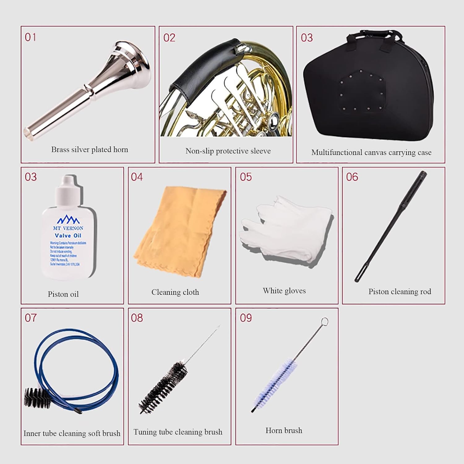 B/F Flat 4 Key French Horn - Brass Lacquer Gold Craft French Horn - Includes Musical Instrument Box for Beginners Examinations Professional Performance(Single Row)